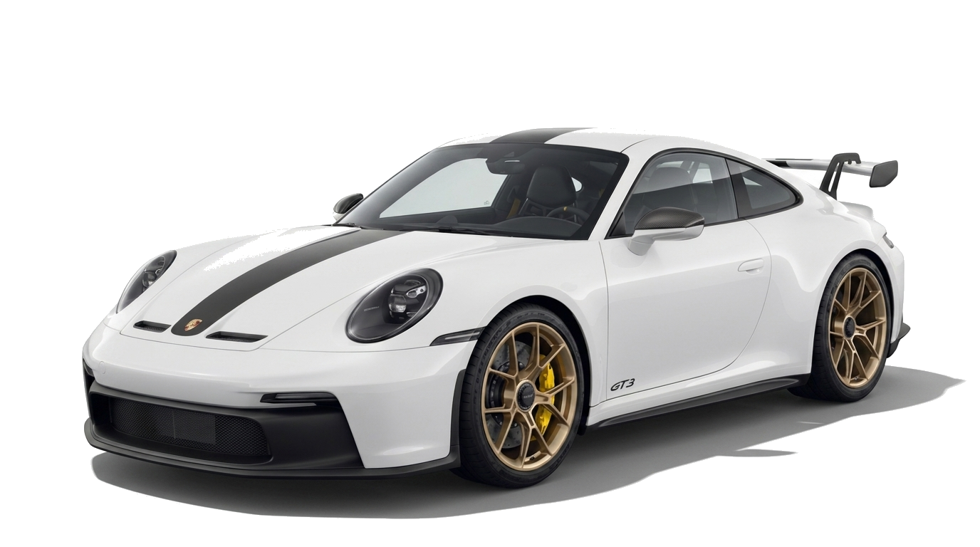 Weisser Porsche 911 GT3 in Front-Dreiviertelansicht